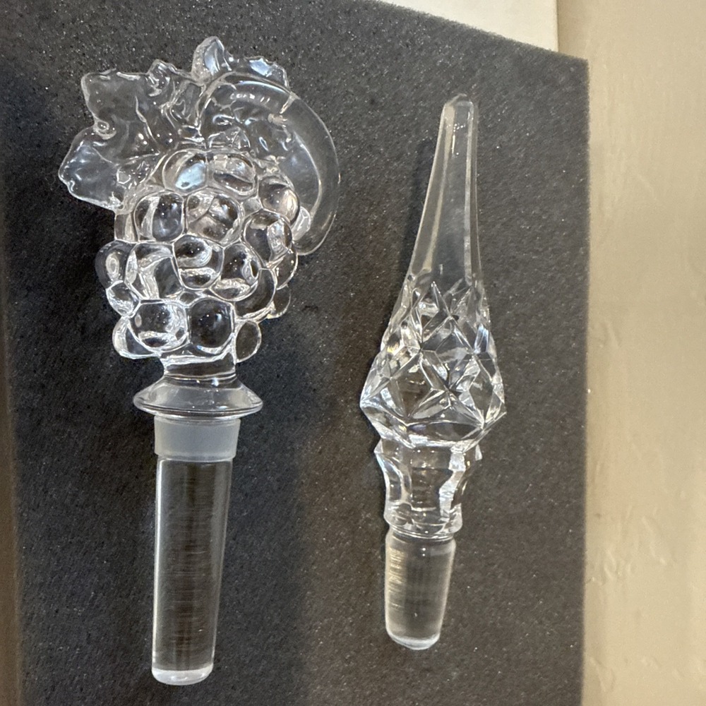 2 Vintage Princess House & Mikasa Crystal Decanter Wine Bottle Stopper Top‎